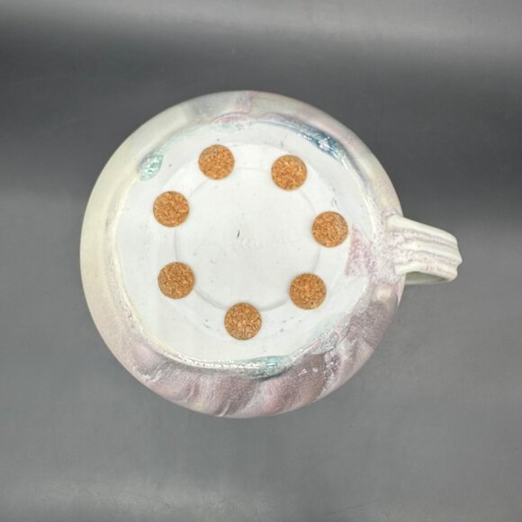 Vintage Art Pottery Pitcher Jug Pastel Purple Abstract Signed Planter Squatty - Picture 7 of 12